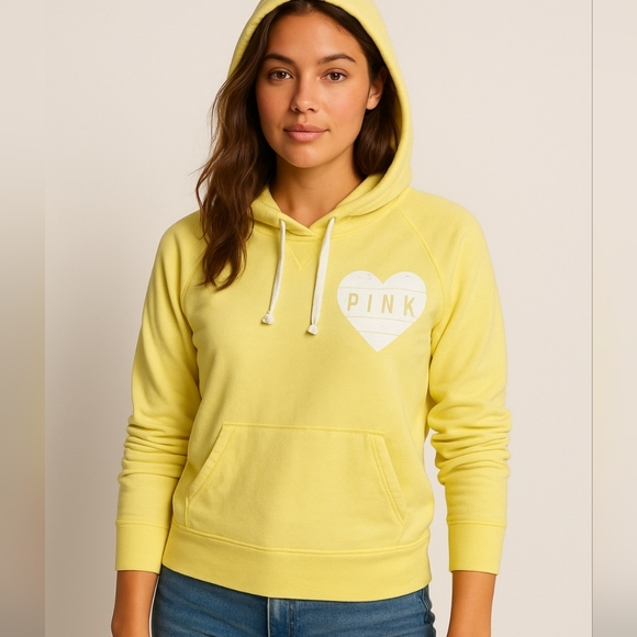 NEW VICTORIA'S SECRET PINK HOODIE PULLOVER SWEATSHIRT sz SMALL S YELLOW - Picture 4 of 4